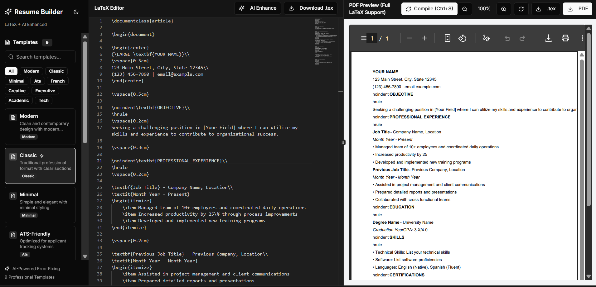 LaTeX Resume Builder